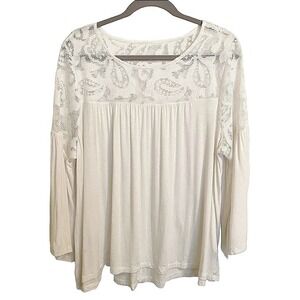 Fever Lace Flowy Blouse‎ Large White Bell Sleeve Hippie Boho